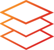 An icon of stacked layers of packaging with an orange to red gradient